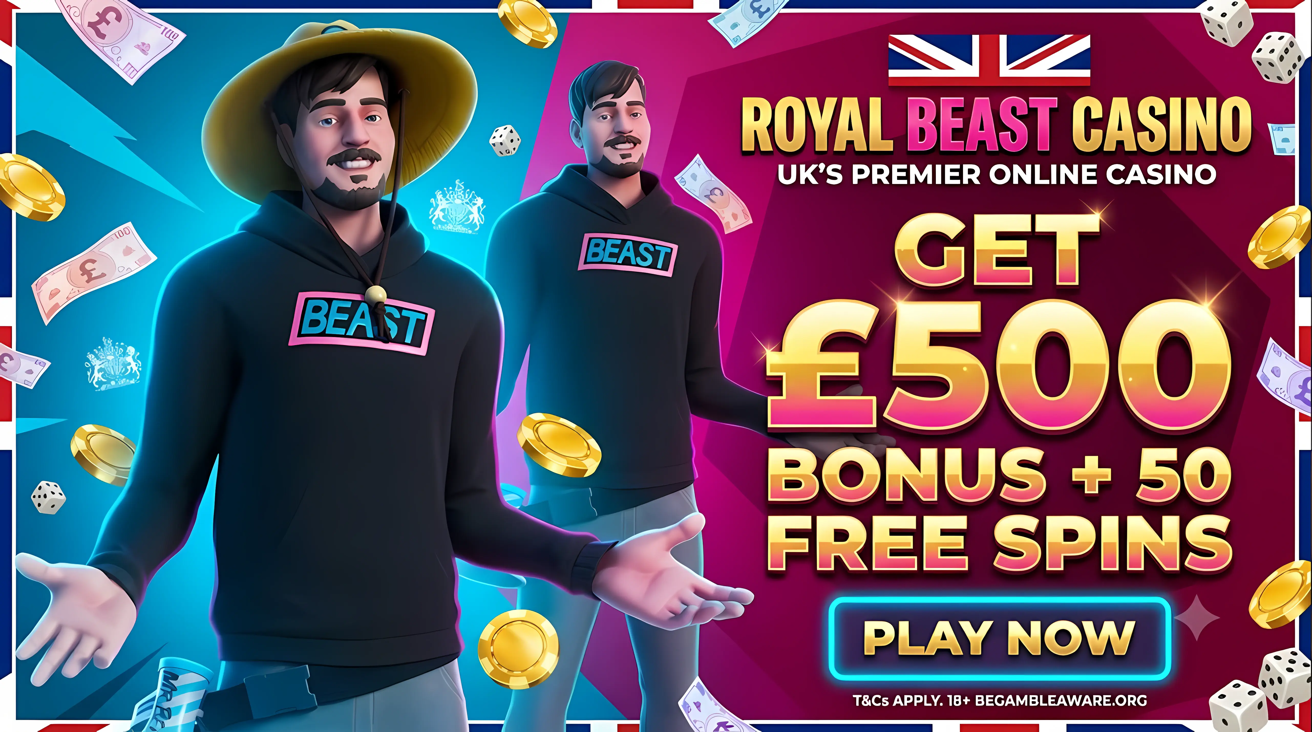 Mr Beast Casino App promo - 10% weekly cashback and free spins.